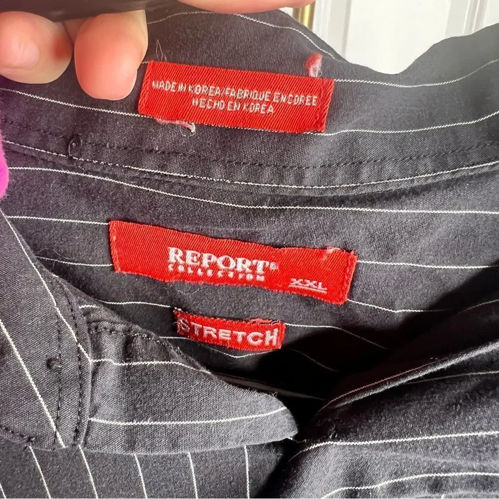 Sz XXL Report Collection Black Striped Dress Shirt